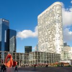 Skyline of La Défense, Paris featuring modern skyscrapers and urban design.